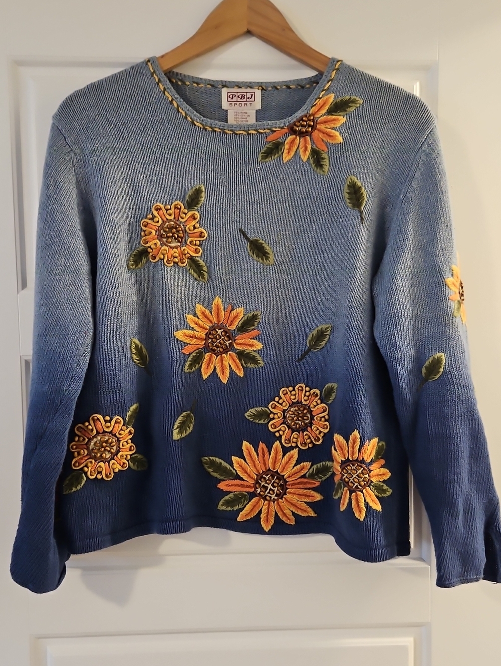 Vintage P.J. Sport Blue Sunflower Crewneck Sweater